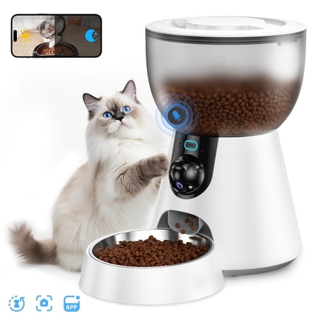 Tensea Automatic Cat Feeder with Camera,2.4G&5G WiFi 4L Timed Cat Feeder for Dry Food Dispenser for Cats and Small Medium Dogs,2-Way Audio Auto Small Animal Feeder with Night Vision