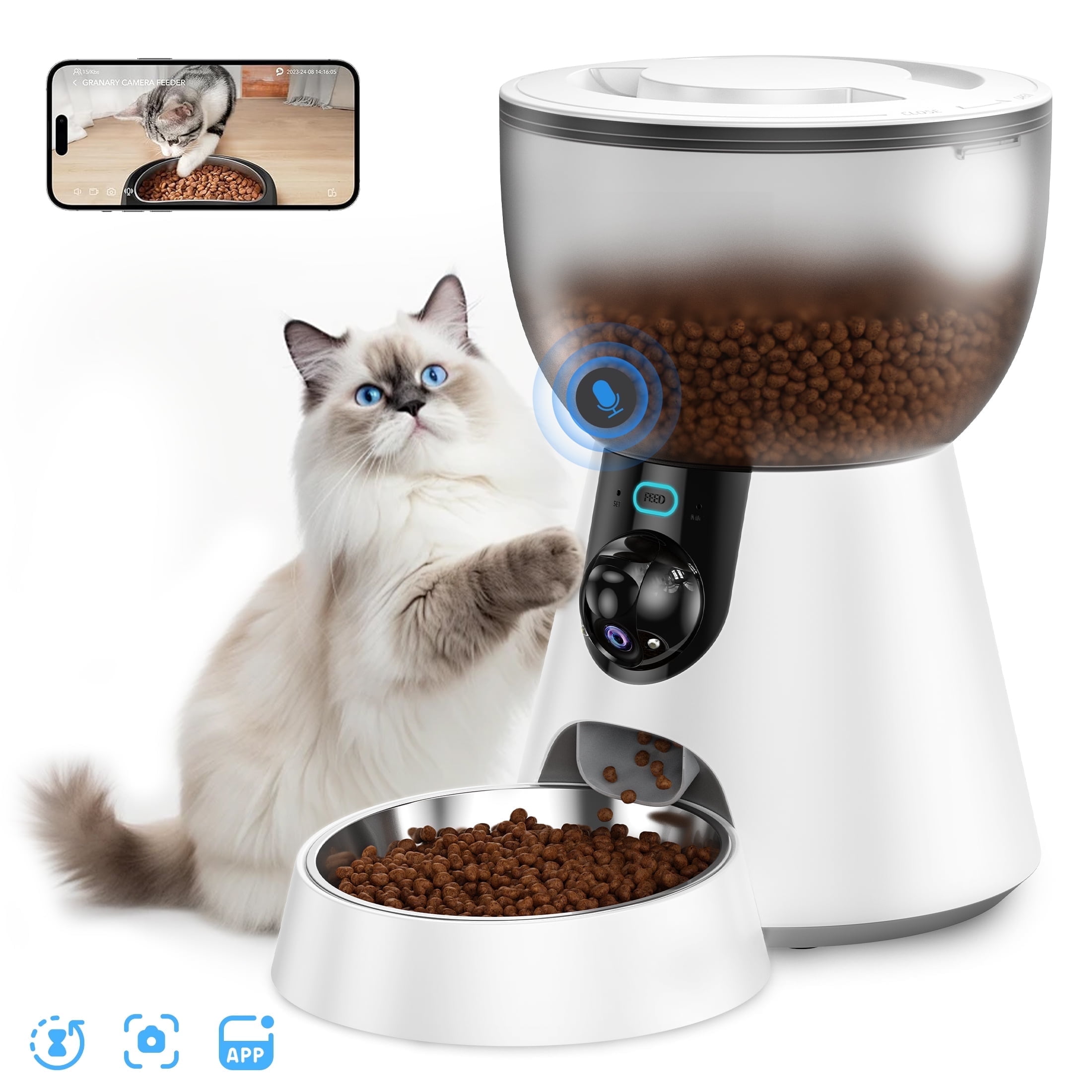 Tensea Automatic Pet Feeder with 1080P HD Camera,2.4G&5G WiFi Timer Cat/Dog Feeder, 2-Way Audio Auto Cat Feeder Dry Food with Night Vision