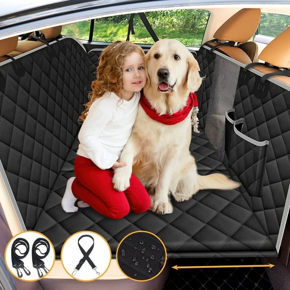 Tensea Dog Car Seat Cover with 3 Hard Panels Holds 340lbs,Waterproof Backseat Extender for Large Dogs,600D Heavy Nonslip Puppy Pet Seat Cover for Car,Truck,SUV