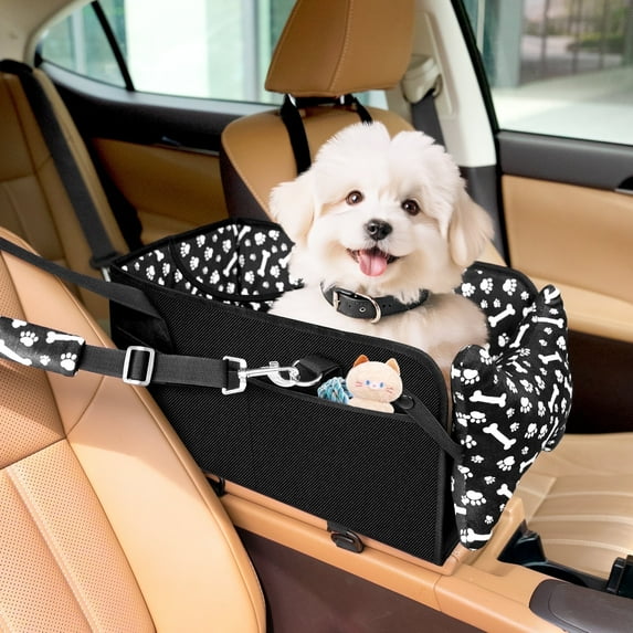 Tensea Dog Car Seat for Small Dogs,Center Console Dog Car Seat Support Up to 20lbs,Portable Anti-Collapse Puppy Car Seat,Pet Car Seat with Soft Cushion&Safety Belt&Storage Pockets
