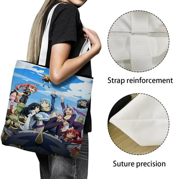 Tensei Shitara Suraimu Datta Ken canvas Tote Bag for Women Aesthetic Cute Cat Shopping Grocery Reusable Bags with Inner Zipper Women GTensei Shitara Suraimu Datta Kent 13.8 x 15.8 inches35x40cm