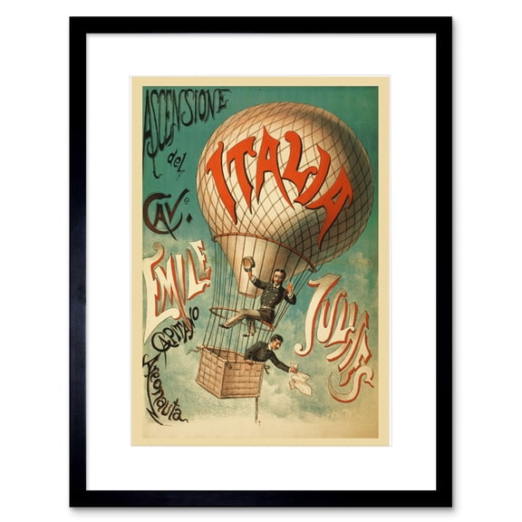 Tensi Emile Julhes Hot Air Balloon Old Advertising Framed Wall Art Print