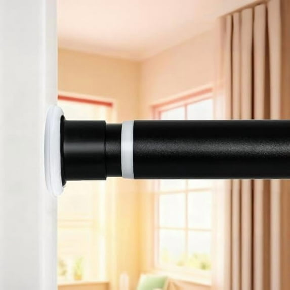 Tension Curtain Rod 43 to 83 Inches (3.6 to 7 ft), 1.26" Diameter Spring Adjustable Heavy Duty Long Large Curtains Pole for Windows Door Bathroom Patio Outdoor No Drilling, Black