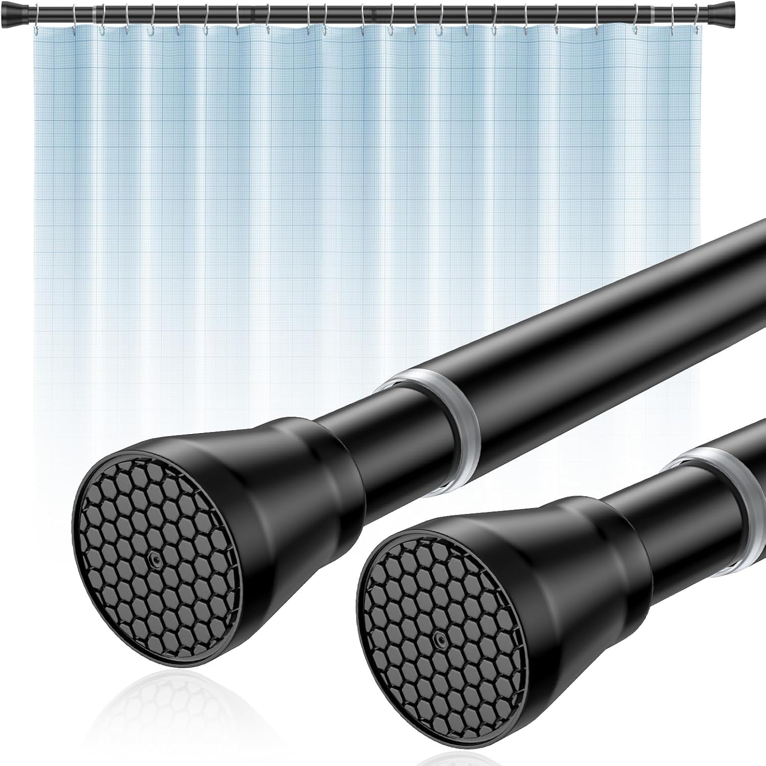 Tension Curtain Rod 45-77 Inch 2Pack Black Shower Rod Tension Rod ...