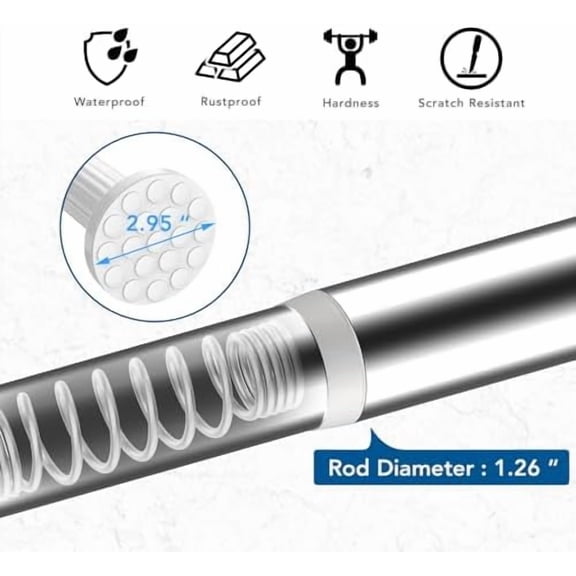 Tension Curtain Rod, 51-126 inch Adjustable Spring Shower Tension Curtain Rod, Stainless Steel Closet Rod for Windows or Shower, No Drilling, No Rust, Easy to Install