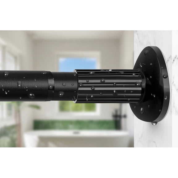 Tension Curtain Rod 51-86 Inch, Curtain Rod No Drilling for Window or Bathroom Closet, Outdoor Curtain Rods for Patio Tension Rod, Easy to Install, Never Rust, Rod Diameter 1.26 Inches - Black