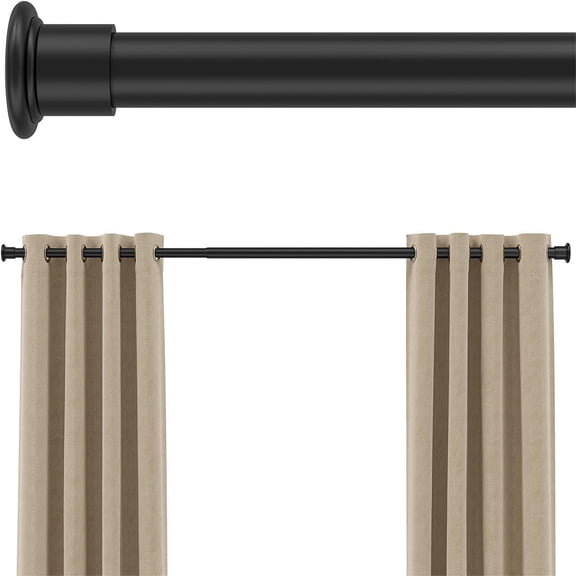 Tension Curtain Rod by 42-123 Inches, Heavy Duty Tension Rods for Windows, Adjustable Spring Loaded Curtain Rods No Drilling, Renter Friendly, Hold Up Blackout Curtains and Non Slip, Black