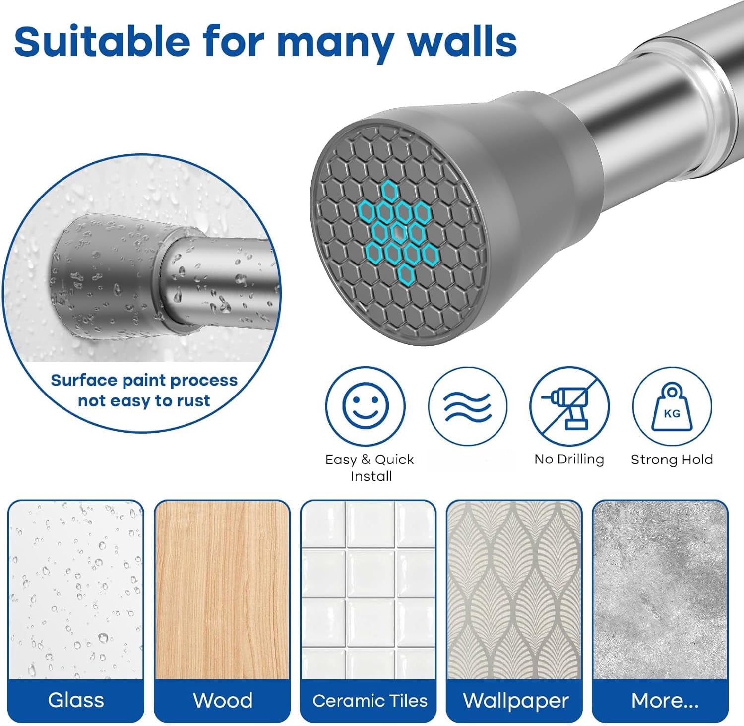 Tension Curtain Rod，Small Tension Rod，7/8” Diameter Spring Loaded ...