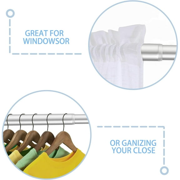 Tension Curtain Rod，Small Tension Rod，7/8” Diameter Spring Loaded Curtain Rods No Drilling Adjustable Curtain Rod Tension Rods Expandable Pressure Spring Rod for Window， Closet，Doorway（White）