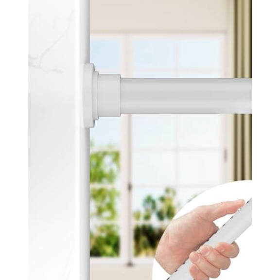Tension Curtain Rod for Windows,123 to 160 Inch, Heavy Duty Extra Long Curtain Rods, Non-Slip Bathroom Shower Tension Rod, Renter Friendly, Adjustable, Spring Loaded, White
