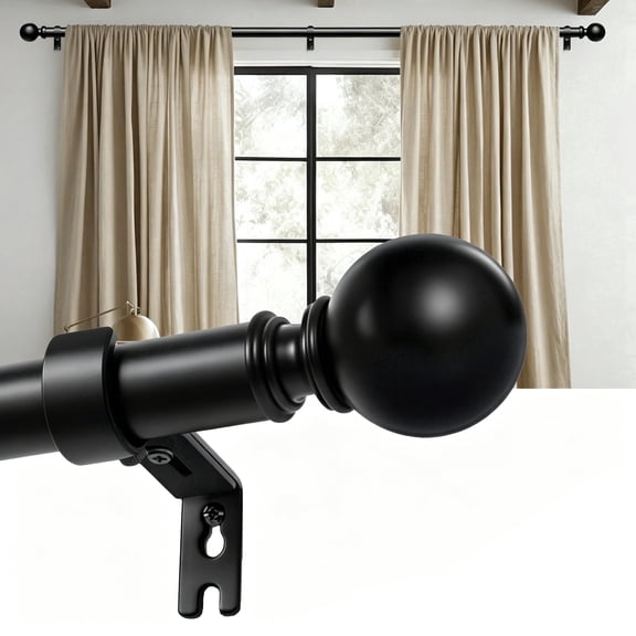 Tension Curtain Rods 48-84", Adjustable Industrial Style Curtain Rod for Window, 1" Diameter, Black