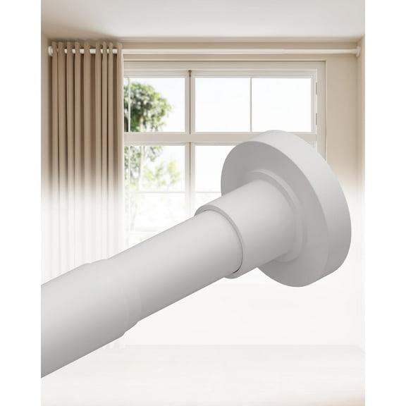 Tension Curtain Rods for Windows 66 to 120 Inch, White Curtain Rods No Drilling, Heavy Duty Extra Long Tension Rod for curtains, Outdoor Spring Rod for Patio, Bedroom
