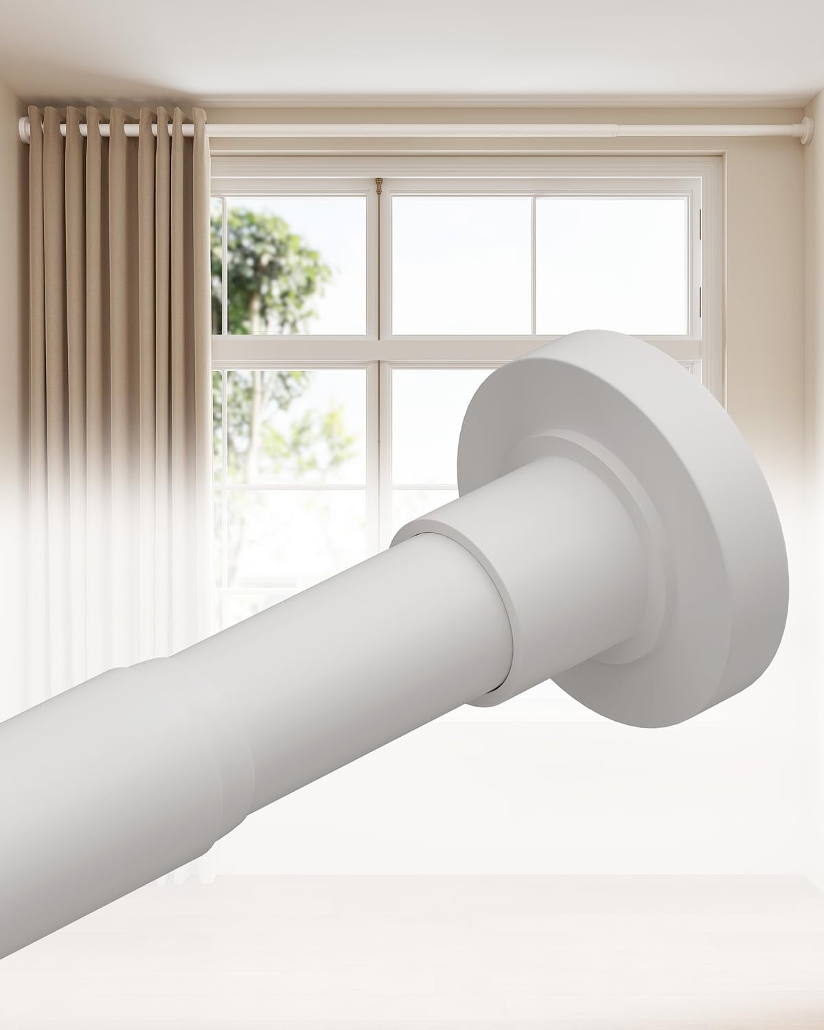 Tension Curtain Rods for Windows 66 to 120 Inch, White Curtain Rods No ...