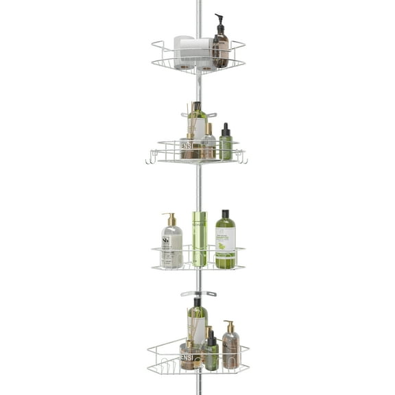 Tension Pole Corner Shower Caddy with 4 Adjustable Baskets