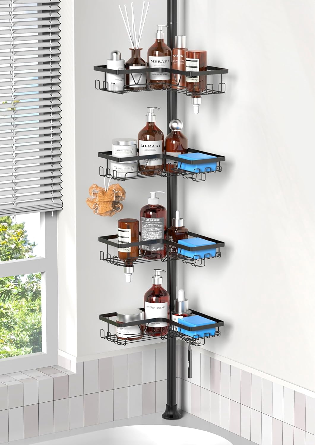 Tension Pole Shower Caddy Stability, Adjustable Floor to Ceiling Shower ...