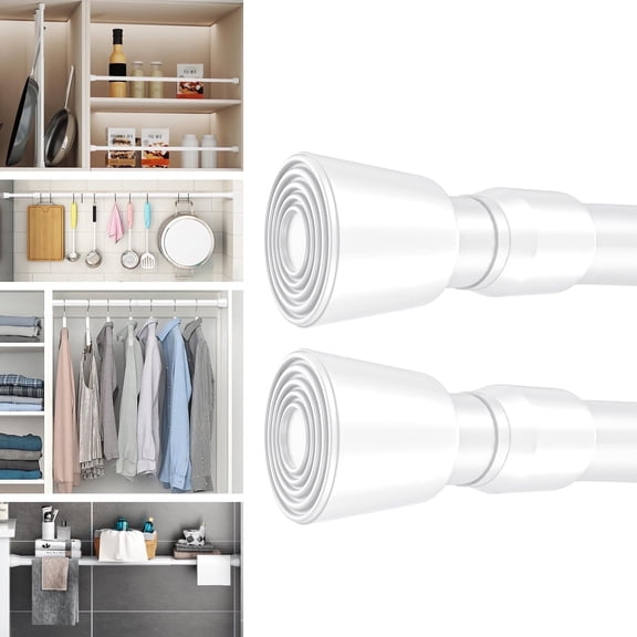 Tension Rod 28-48" Pack of 2, Rust-Resistance Adjustable Spring No Drilling Curtain Tension Rod for Windows Cabinet Wardrobe Closet, 7/8" Diameter, White