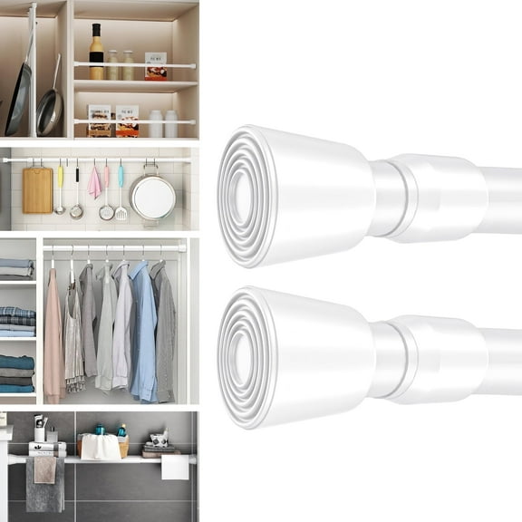 Tension Rod 33-59" Pack of 2, Rust-Resistance Adjustable Spring No Drilling Curtain Tension Rod for Windows Cabinet Wardrobe Closet, 7/8 Diameter, White