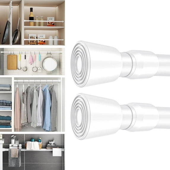 Tension Rod 41-75" Pack of 2, Rust-Resistance Adjustable Spring No Drilling Curtain Tension Rod for Windows Cabinet Wardrobe Closet, 7/8 Diameter, White