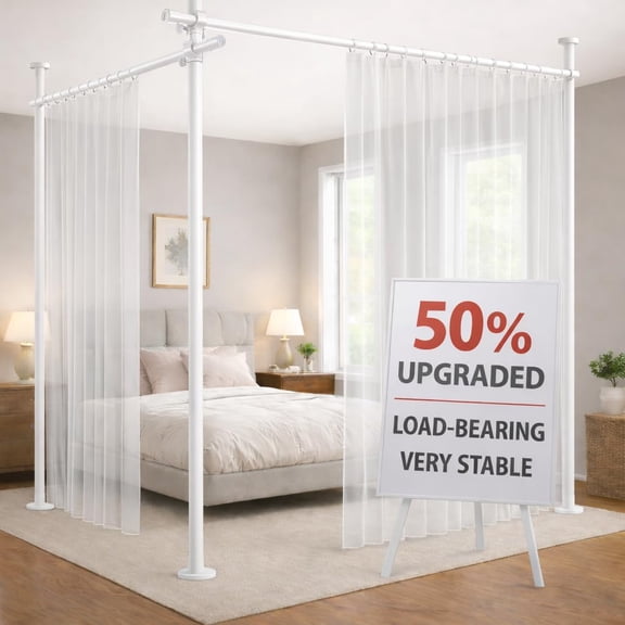 Tension Rod Room Divider No Drilling Adjustable Height for Bedroom Dorm Office White W72-200 x H43-120 In