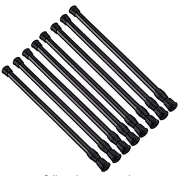 Tension Rods 28 to 48 Inches 8 Pack Spring Rods,Adjustable Extension Closet Rod Cupboard Bars Thin Curtain for Windows,Kitchen, Bathroom,Cupboard,Wardrobe (BLACK)