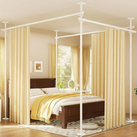 Tension Room Divider Rod for Temporary Privacy Wall Separation Adjustable 4 to 10 ft Height 28 to 171 Inch Width White