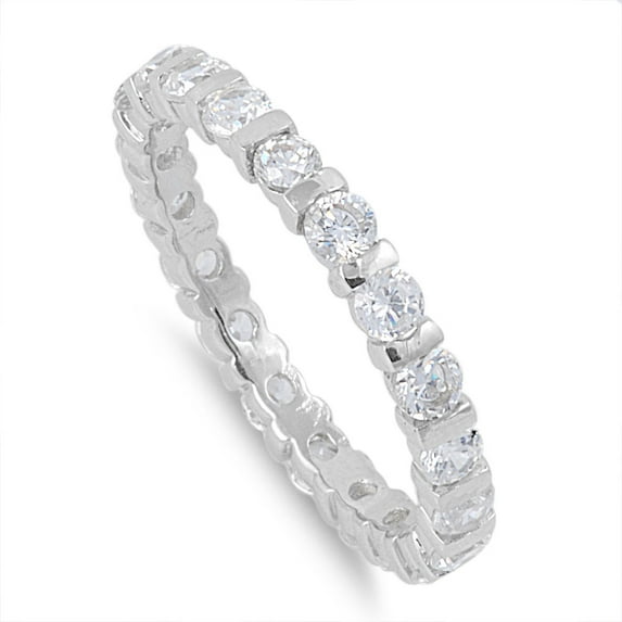 Tension Style Eternity Cubic Zirconia Ring Sterling Silver 925