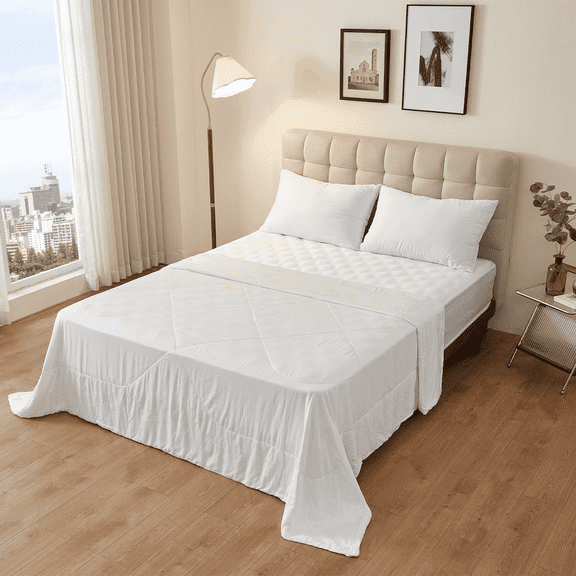 Tensoboo 100% Bamboo Shell & Fill White Comforter, Queen – Soft, Cooling & Breathable