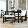 thumbnail image 1 of Tensun 6-Piece Counter Height Dining Set Kitchen Table with Four Upholstered Chairs, Bench, and Storage Shelf, Ideal for Kitchen and Living Room, Espresso Finish, 1 of 5