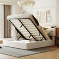 thumbnail image 1 of Tensun Beige Queen Bed: Modern Upholstered Frame with Hydraulic Storage, Lift-Up Design, USB Ports, Bluetooth Audio, 1 of 5