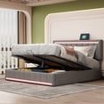 thumbnail image 1 of Tensun Grey Queen Bed: Modern Upholstered Frame with Hydraulic Storage, Lift-Up Design, USB Ports, Sockets, 1 of 5