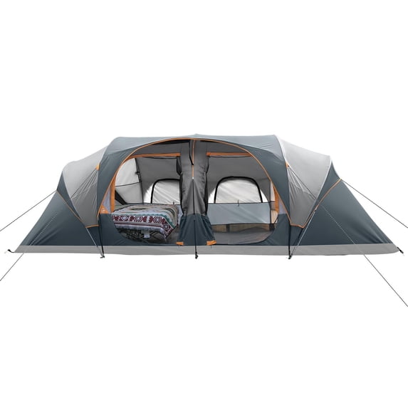 Tent 12-person-camping-tents 3 Room Family Tents Waterproof Windproof With Top Rainfly 6 Large Mesh Windows Double Layer Easy Set Up Portable Carry Bag-20' X 9' 72"(h)