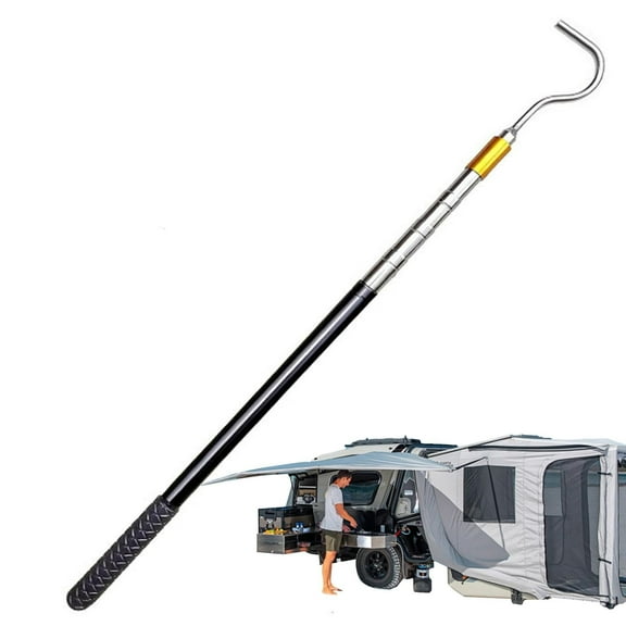 Tent Awning Opener, 58" RV Awning Telescopic with Rubber Handle, Metal Retractable RV Awning Non Slip, Multifunctional Pull Rod, Portable RV Accessories for Tent Shelter Canopy