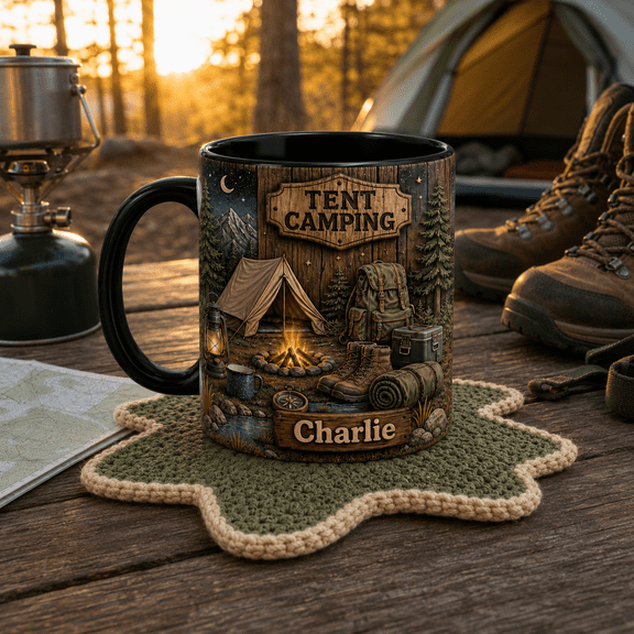 Tent Camping Ceramic Mugs Personalized Camper Coffee Gift 11oz 15oz