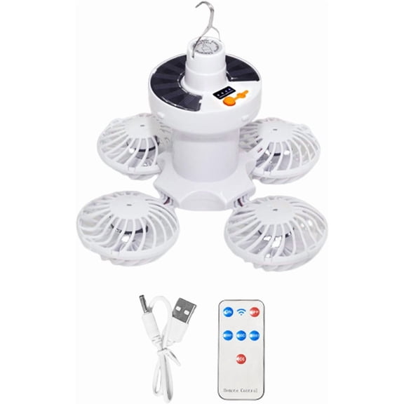 Tent Ceiling Fan - Portable Ceiling Fans With Remote, Roof Fans Light Kits, LED Outdoor Lights Solar Powered Fan, 2 In 1 Air Circulator Folding Lantern For Beach RV Bedroom Indoor Camping Picnic