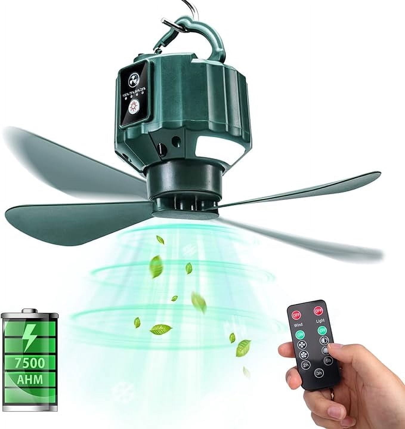 Tent Ceiling Fan, Portable Tent Fan with Lights and Remote Control, Mobile Power Supply, USB Battery Powered Camping Fan with Hookup for Canopy Tent, RV