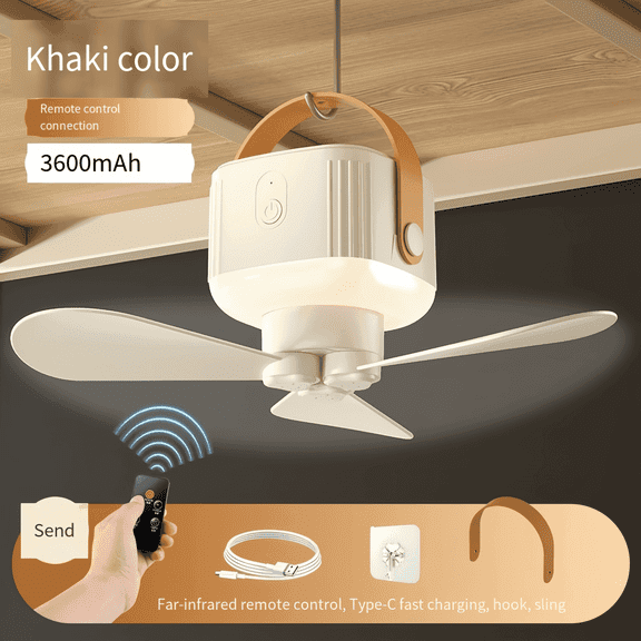 Outdoor Camping Tower Fan with LED Lantern, 3-Speed Portable Rechargeable Tent Fan, USB & Remote Control