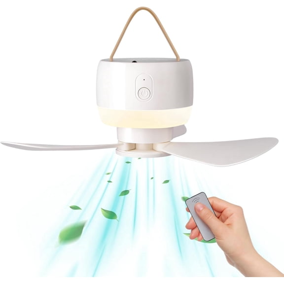Portable Ceiling Fans with Remote Control, Power Bank, USB Battery Operated Camping Fan with Hanging Hook for Canopy Tents, Emergency Survival