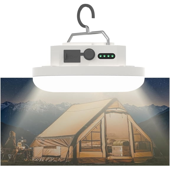 Tent Light - 4 Lighting Modes, 24-Hour Runtime, IPX5 , Drop-Resistant,Super Bright Rechargeable LED Camping Lantern with  Base & Foldable Hook for Glamping & Outdoor Use