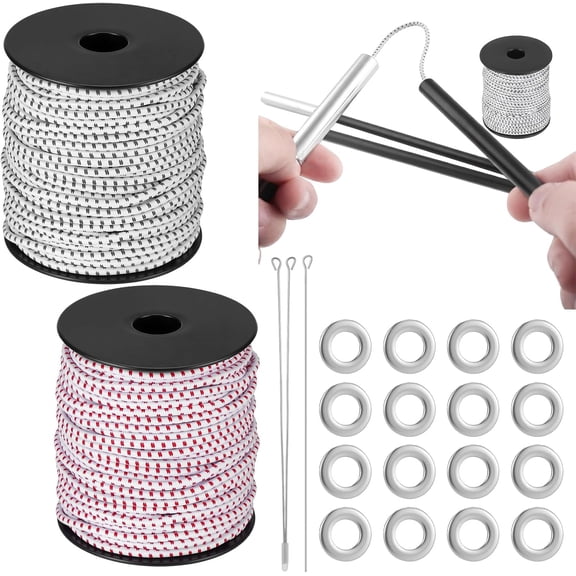 Tent Pole Repair Kit 200ft 1/8'' Tent Pole Shock Cord Elastic Bungee Cord Replacement with Lead Wire and Washers