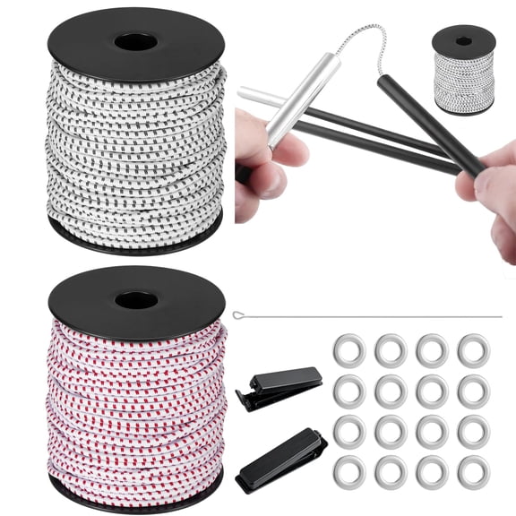 Tent Pole Shock Cord Repair Kit, 1/8 in Elastic Bungee Cord, 2 Rolls 100 ft Each, 200 ft Total with Wire Threader and Washers for Camping Tent Poles, Kayaks, Tarps, Backpacks and DIY Storage
