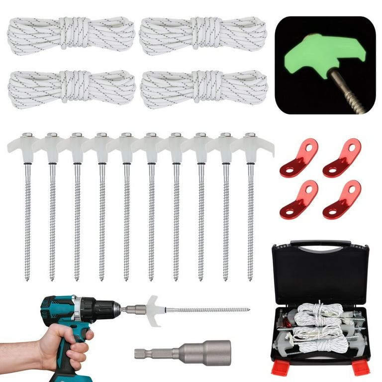Heavy-Duty Steel Anchor Tent Stakes, 10 Pcs 8'' Screw-In Ground 