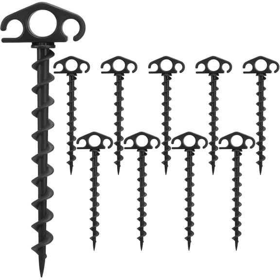 Tent Stakes Ground Anchors Screw in, 10 Pack Sand Stakes for Beach 9.4 Inch Heavy Duty Spiral Tent Pegs for Camping, Party, Hiking, Outdoor Decoration (10, Black)
