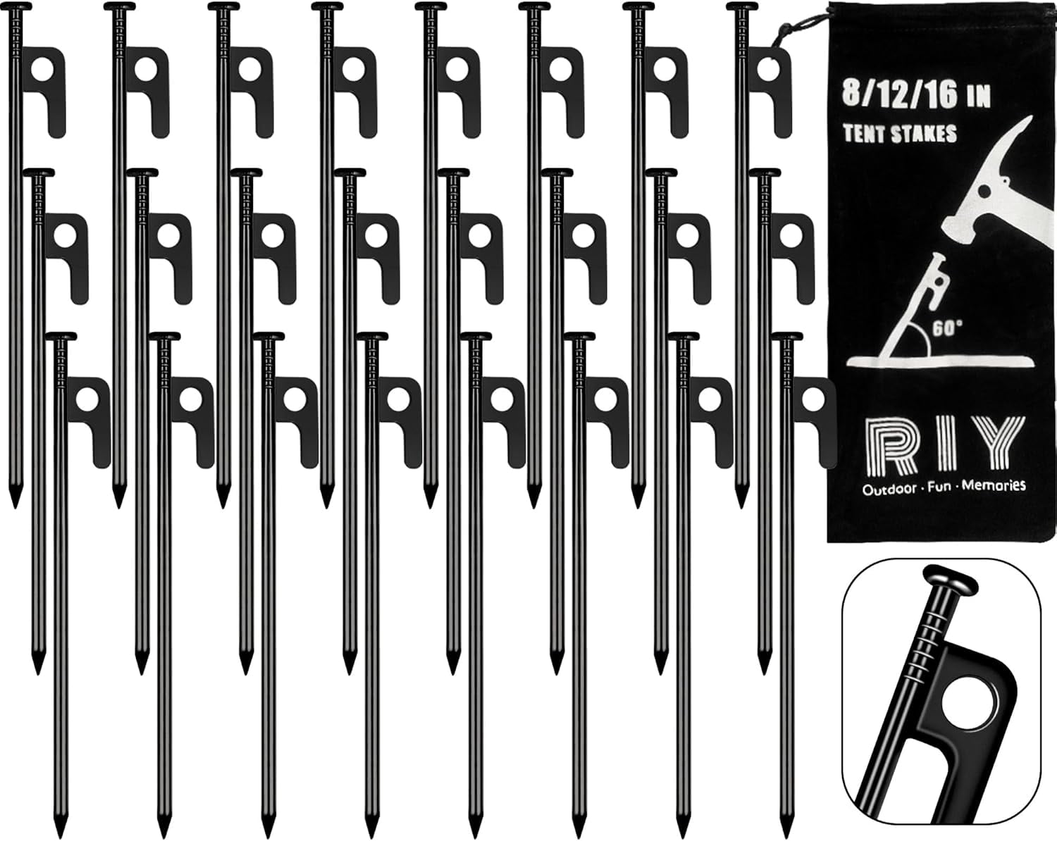Tent Stakes Heavy Duty 8 inch Metal Tent Pegs for Camping Steel Tent Stakes Inflexible and Unbreakable-24 PCS