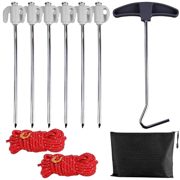 Tent Stakes, Heavy Duty Garden Stakes Canopy Anchors, Single-Sided Hook Design, Includes Ropes for Camping Tents, Pop Up Canopies and Outdoor Events, 1 Set, Multisize