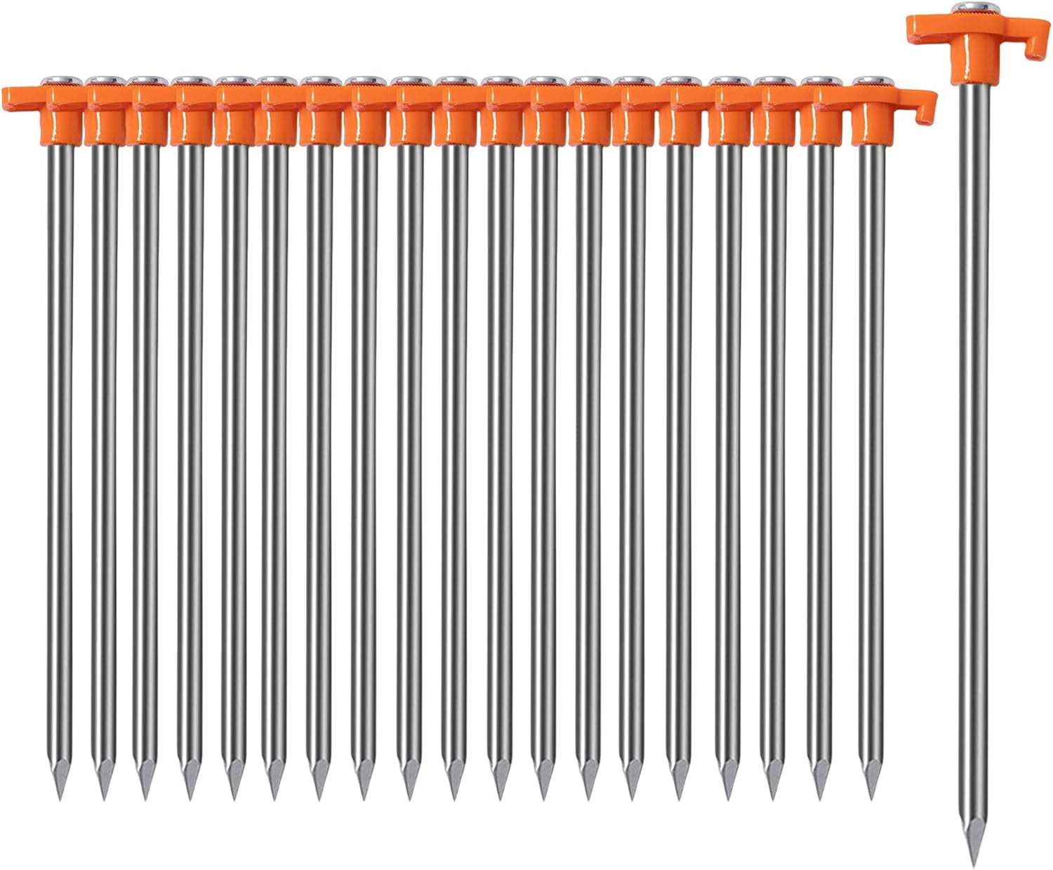 Tent Stakes Heavy Duty, Non-Rust Metal Tent Pegs Ground Stakes for Camping Patio, Garden, Canopies, Grassland, Outdoor, Orange