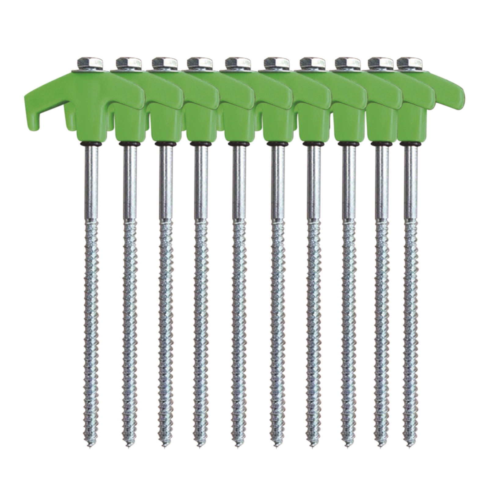 Tent Stakes Heavy Duty Screw-In Anchors 10Pcs Carbon Steel Ground Pegs with Storage Bag for Outdoor Camping Patio Green