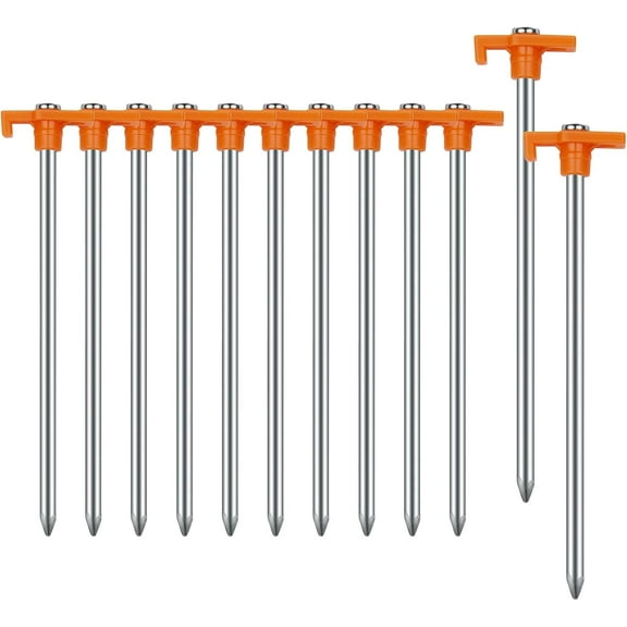 Tent Stakes, Non-Rust Metal Tent Pegs Ground Stakes Tent Spikes, Orange