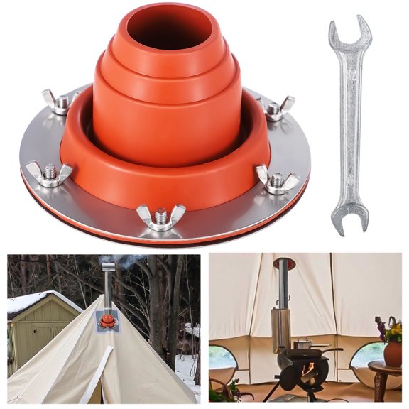 Tent Stove Jack Kit, Flexible Silicone Pipe Boot, High Temp Roof Flue Kit, Heat Resistant Roofing Pipe Flashing Kit for Bell Tent, Yurt, Wood Burner, Travel Stove