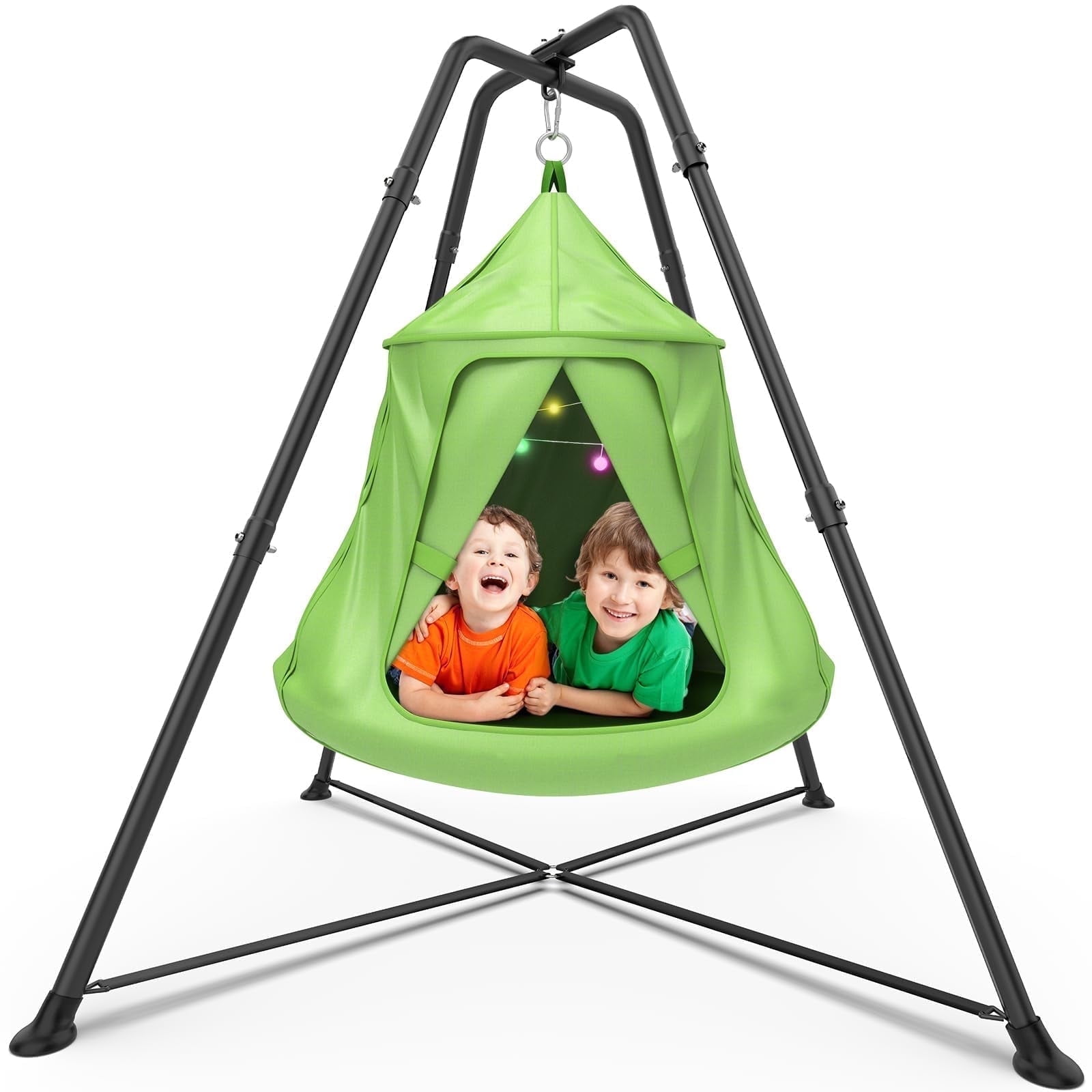 Metal Swing Set with Play Tent Swing Chair Outdoor Indoor Sensory Swings for Autism Kids and Adults Hanging Hammock Chair 330 lbs Green