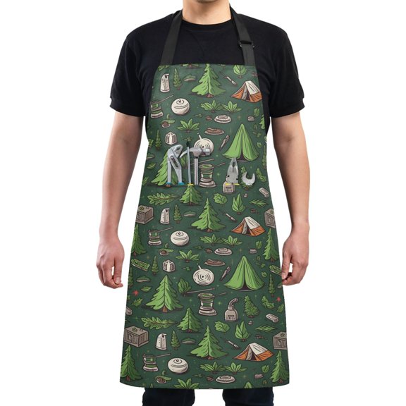 Tent Tree Camping Equipment Kitchen Apron with 2 Pockets Adjustable waterproof Cooking Aprons for Women Men Chef